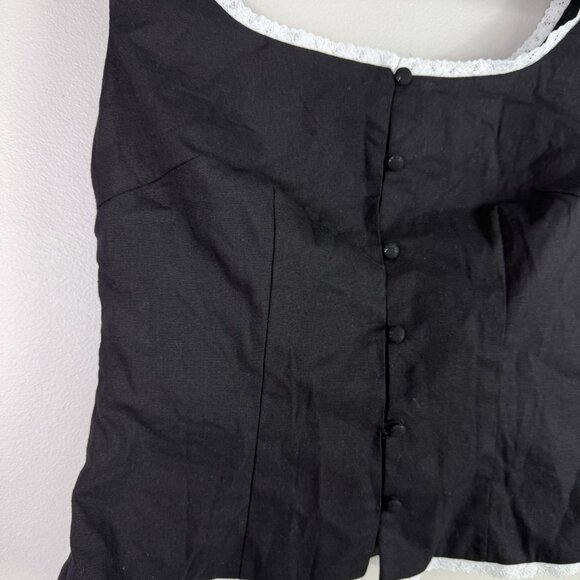 Petal & Pup Romy Black Lace Trim Button Front Ruched Tank Top Small Nordstrom - Picture 3 of 7